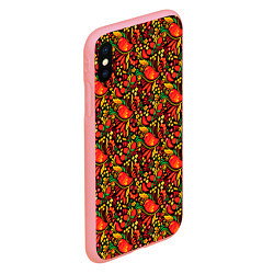 Чехол iPhone XS Max матовый Желтые и красные цветы, птицы и ягоды хохлома, цвет: 3D-баблгам — фото 2