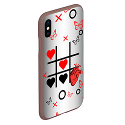 Чехол iPhone XS Max матовый Крестики нолики сердцами, цвет: 3D-коричневый — фото 2
