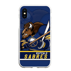 Чехол iPhone XS Max матовый Баффало Сейберз, Buffalo Sabres, цвет: 3D-белый