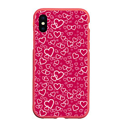Чехол iPhone XS Max матовый Влюблённые Сердца LOVE, цвет: 3D-красный