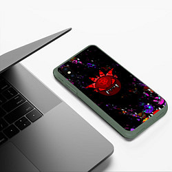 Чехол iPhone XS Max матовый Геометрический рывок Geometry Dash смайлы demon, цвет: 3D-темно-зеленый — фото 2