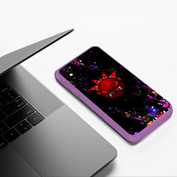 Чехол iPhone XS Max матовый Геометрический рывок Geometry Dash смайлы demon, цвет: 3D-фиолетовый — фото 2