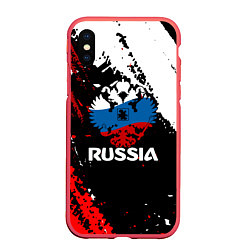 Чехол iPhone XS Max матовый Russia Герб в цвет Флага, цвет: 3D-красный
