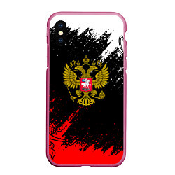 Чехол iPhone XS Max матовый Russia Патриот Герб, цвет: 3D-малиновый