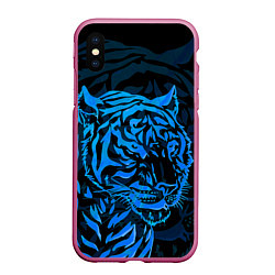 Чехол iPhone XS Max матовый Голубой тигр Blue, цвет: 3D-малиновый