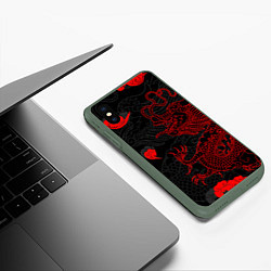 Чехол iPhone XS Max матовый Дракон Китайский дракон, цвет: 3D-темно-зеленый — фото 2