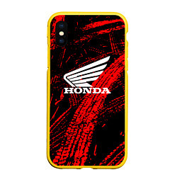 Чехол iPhone XS Max матовый Honda следы от шин, цвет: 3D-желтый