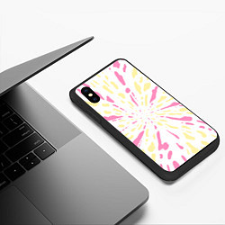 Чехол iPhone XS Max матовый Розовый с желтым принт тай-дай, цвет: 3D-черный — фото 2