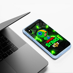 Чехол iPhone XS Max матовый ЛЕОН - БРАВО СТАРС Brawl Stars, цвет: 3D-голубой — фото 2