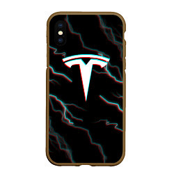 Чехол iPhone XS Max матовый Tesla Glitch молнии, цвет: 3D-коричневый