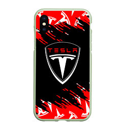 Чехол iPhone XS Max матовый Tesla - Logo Sport Auto, цвет: 3D-салатовый