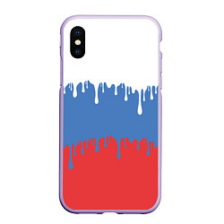 Чехол iPhone XS Max матовый Флаг России потёки, цвет: 3D-светло-сиреневый