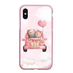 Чехол iPhone XS Max матовый Влюбленные мишки на машине Свадьба, цвет: 3D-розовый