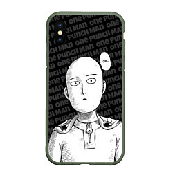 Чехол iPhone XS Max матовый One Punch Man - Сайтама Ванпанчмен, цвет: 3D-темно-зеленый