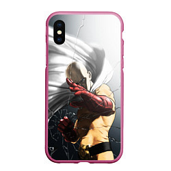 Чехол iPhone XS Max матовый One Punch Man - Сайтама, цвет: 3D-малиновый