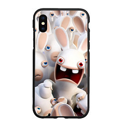 Чехол iPhone XS Max матовый Бешеные кролики в толпе, цвет: 3D-черный