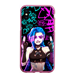 Чехол iPhone XS Max матовый JINX ДЖИНКС NEON PATTERN, цвет: 3D-малиновый