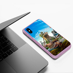 Чехол iPhone XS Max матовый Horizon Forbidden West - разрушенный мост, цвет: 3D-сиреневый — фото 2