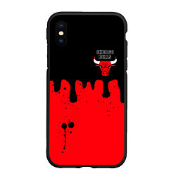 Чехол iPhone XS Max матовый Chicago Bulls Чикаго Буллз Логотип, цвет: 3D-черный