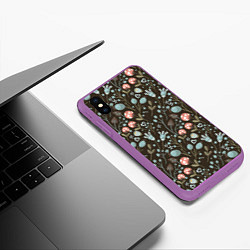 Чехол iPhone XS Max матовый Цветы и ягоды паттерн, цвет: 3D-фиолетовый — фото 2