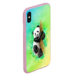 Чехол iPhone XS Max матовый ПАНДА PANDA ЦВЕТНЫЕ КРАСКИ, цвет: 3D-розовый — фото 2