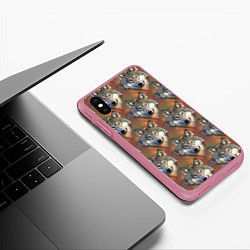 Чехол iPhone XS Max матовый Волки Wolfs паттерн, цвет: 3D-малиновый — фото 2