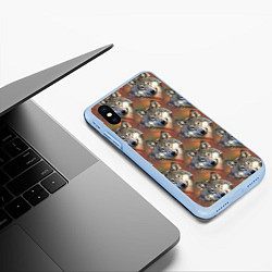 Чехол iPhone XS Max матовый Волки Wolfs паттерн, цвет: 3D-голубой — фото 2