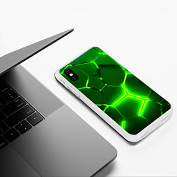 Чехол iPhone XS Max матовый 3D ПЛИТЫ НЕОН NEON GREEN HEXAGON РАЗЛОМ, цвет: 3D-белый — фото 2