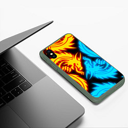 Чехол iPhone XS Max матовый НЕОНОВЫЕ ДРАКОНЫ NEON DRAGONS, цвет: 3D-темно-зеленый — фото 2