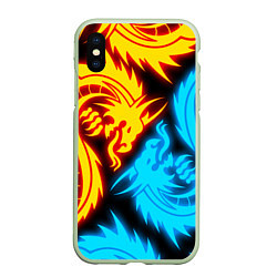 Чехол iPhone XS Max матовый НЕОНОВЫЕ ДРАКОНЫ NEON DRAGONS, цвет: 3D-салатовый