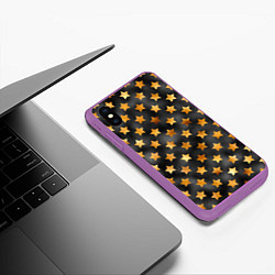 Чехол iPhone XS Max матовый Золотые звезды на черном, цвет: 3D-фиолетовый — фото 2