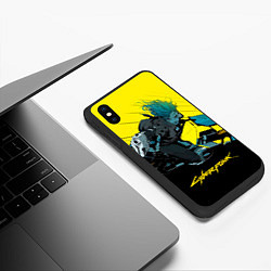 Чехол iPhone XS Max матовый Vi Ви на мотоцикле cyberpunk 2077, цвет: 3D-черный — фото 2