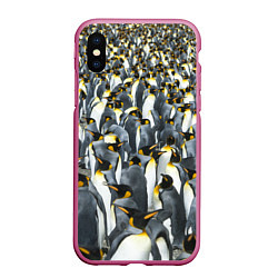 Чехол iPhone XS Max матовый Пингвины Penguins, цвет: 3D-малиновый