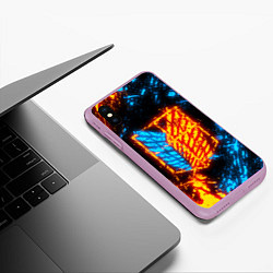 Чехол iPhone XS Max матовый АТАКА ТИТАНОВ БИТВА ОГНЕЙ ATTACK ON TITAN FIRE, цвет: 3D-сиреневый — фото 2