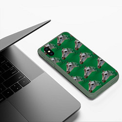 Чехол iPhone XS Max матовый Голова жирафа паттерн, цвет: 3D-темно-зеленый — фото 2