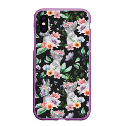Чехол iPhone XS Max матовый Котики в цветочках, цвет: 3D-фиолетовый
