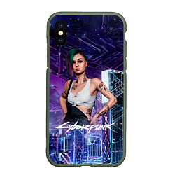 Чехол iPhone XS Max матовый Judy Cyberpunk2077 Джуди, цвет: 3D-темно-зеленый