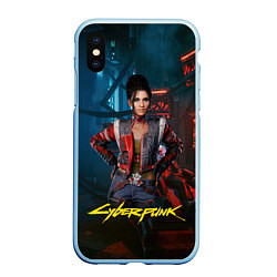 Чехол iPhone XS Max матовый Panam Cyberpunk2077 Панам, цвет: 3D-голубой