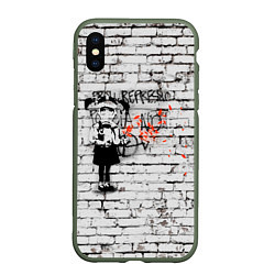 Чехол iPhone XS Max матовый Banksy Девочка в Противогазе Бэнкси, цвет: 3D-темно-зеленый