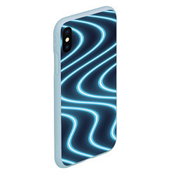 Чехол iPhone XS Max матовый Неоновый свет Волны голубые на темном фоне, цвет: 3D-голубой — фото 2