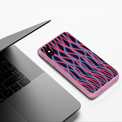 Чехол iPhone XS Max матовый Неоновые волны Розовый и голубой на темном фоне, цвет: 3D-розовый — фото 2