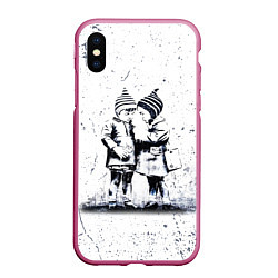 Чехол iPhone XS Max матовый BANKSY БЭНКСИ дети, цвет: 3D-малиновый