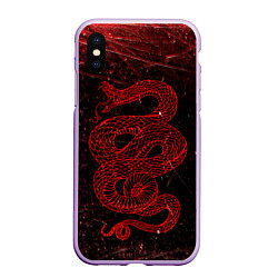 Чехол iPhone XS Max матовый Красная Змея Red Snake Глитч, цвет: 3D-сиреневый