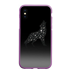Чехол iPhone XS Max матовый Звездный черный волк, цвет: 3D-фиолетовый