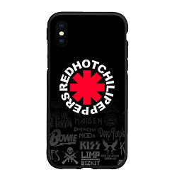 Чехол iPhone XS Max матовый Red Hot Chili Peppers Логотипы рок групп, цвет: 3D-черный