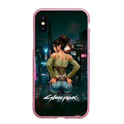 Чехол iPhone XS Max матовый Panam Панам Cyberpunk2077, цвет: 3D-розовый