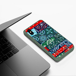 Чехол iPhone XS Max матовый Лоскуты Бандан, цвет: 3D-темно-зеленый — фото 2