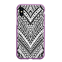 Чехол iPhone XS Max матовый Абстракция черно-белая Волны, полосы, вензеля Моно, цвет: 3D-фиолетовый