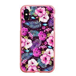 Чехол iPhone XS Max матовый Цветочный Паттерн Flowers and leaves, цвет: 3D-баблгам