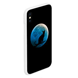 Чехол iPhone XS Max матовый Силуэт кота на фоне синей луны, цвет: 3D-белый — фото 2